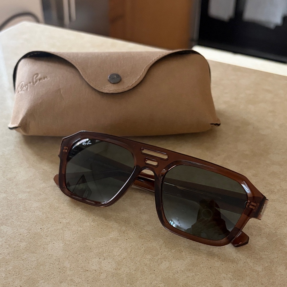 Ray-Ban Brown Frame Sunglasses with Dark Green Lenses